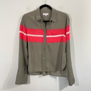 Equipment Femme Green & Red Button Up Silk Long Sleeve Blouse Size S/P
